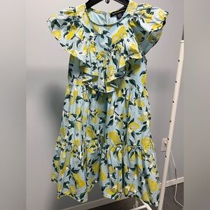 French Connection Light Blue & Yellow Lemon Ruffle Tiered Dress
